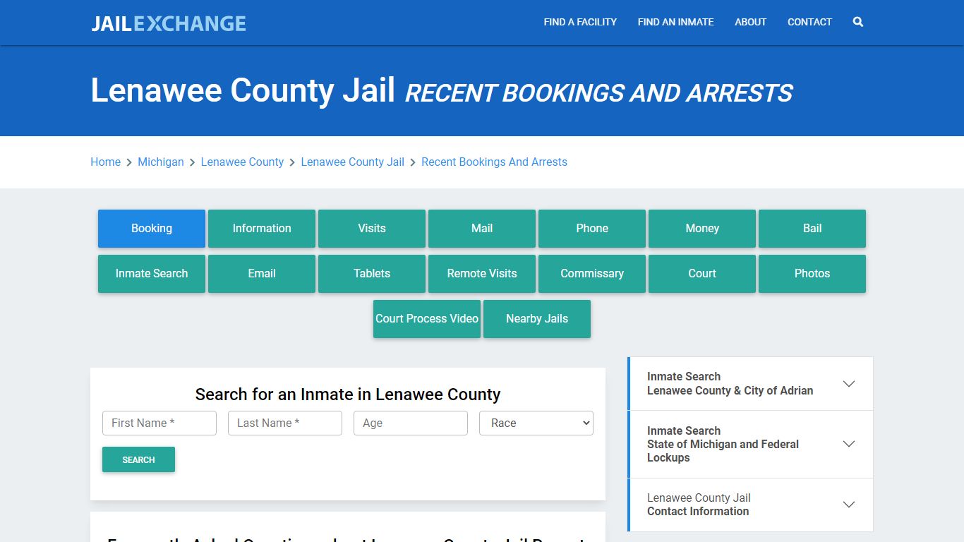 Lenawee County Jail Recent Bookings And Arrests - Jail Exchange