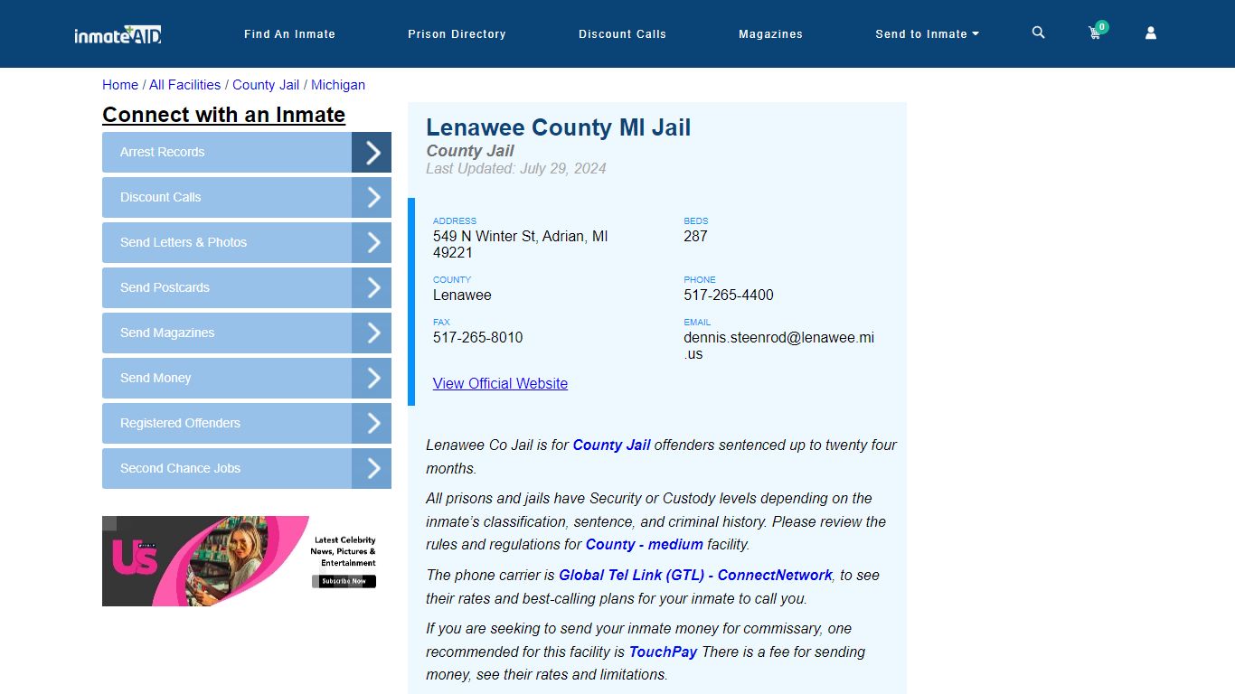 Lenawee County MI Jail - Inmate Locator